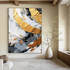 Gold and Gray Impasto Swirls - Textured Metallic Abstract Painting On Canvas PS1243