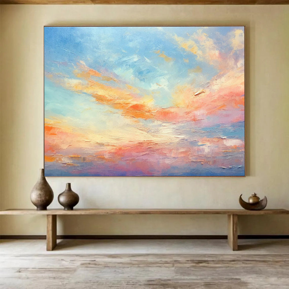 Blush and Gold Sky Abstract Ethereal Landscape Painting On Canvas DKS116