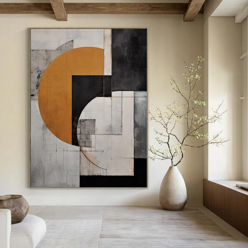 Interlocking Geometric Forms in Neutral Tones "Neutral Harmony" Abstract Painting On Canvas PS1207
