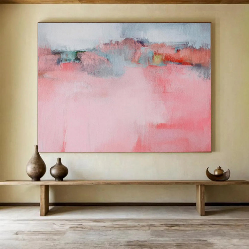 “Soft Pink Horizon” - Minimalist Abstract Painting On Canvas DKS487