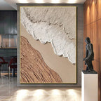 “Textured Earth Layers” - Beige, Brown, White Abstract Landscape Painting On Canvas PS0673