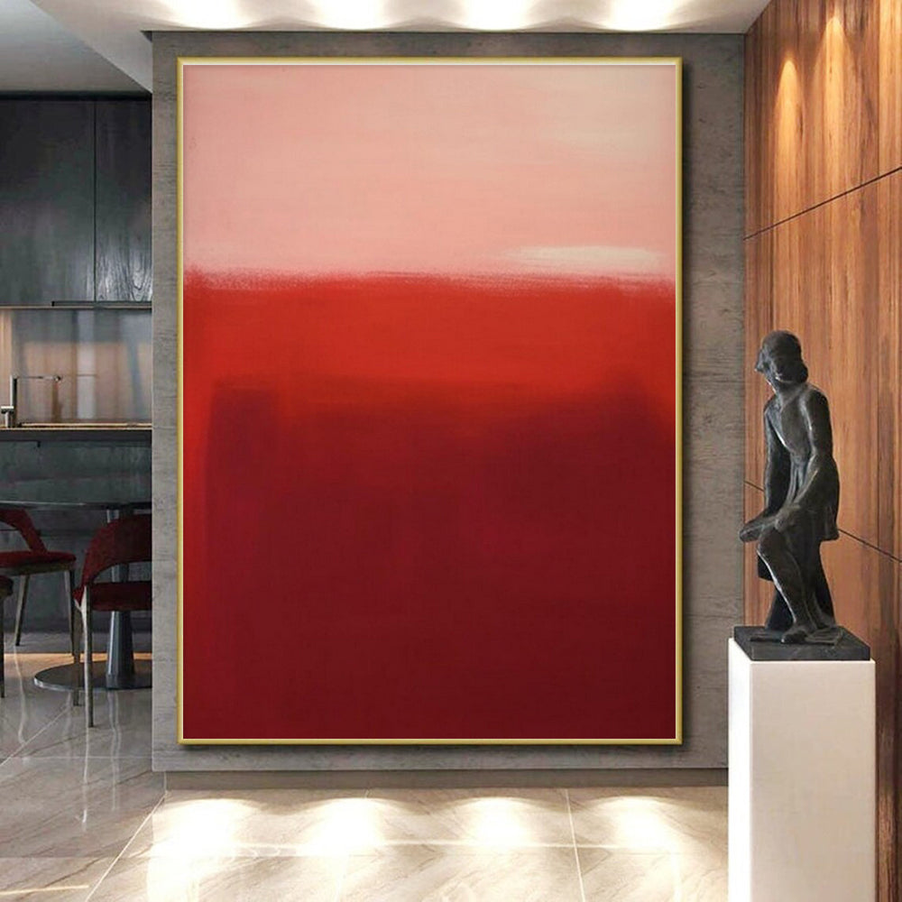 “Crimson Gradient Field” - Red - Toned Gradient Abstract Color - Field Painting On Canvas PS0744