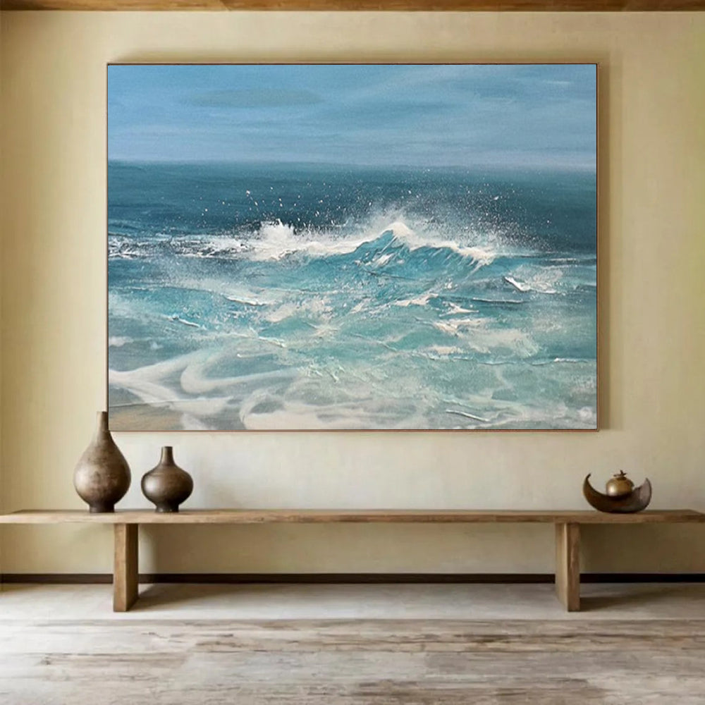 “Dynamic Ocean Wave in Blues and Whites” - Realistic Marine Oil Painting On Canvas PT025