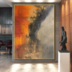 “Orange and Gray Abstract Contrast” - Abstract Impasto Painting On Canvas PS0026