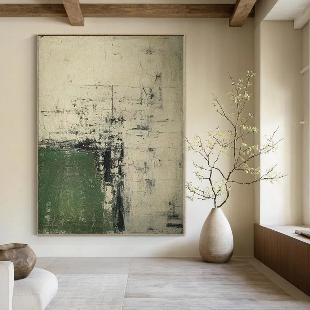 “Green - Gray - Black Abstract” - Industrial Abstract Painting On Canvas PS0168