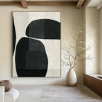 Black, White with Curved Shapes "Organic Rhythm" Abstract Painting On Canvas PS1427