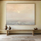 “Peach - Gray Sunset Ocean” - Soft Hues “Dusk Glow” Painting On Canvas PT1669
