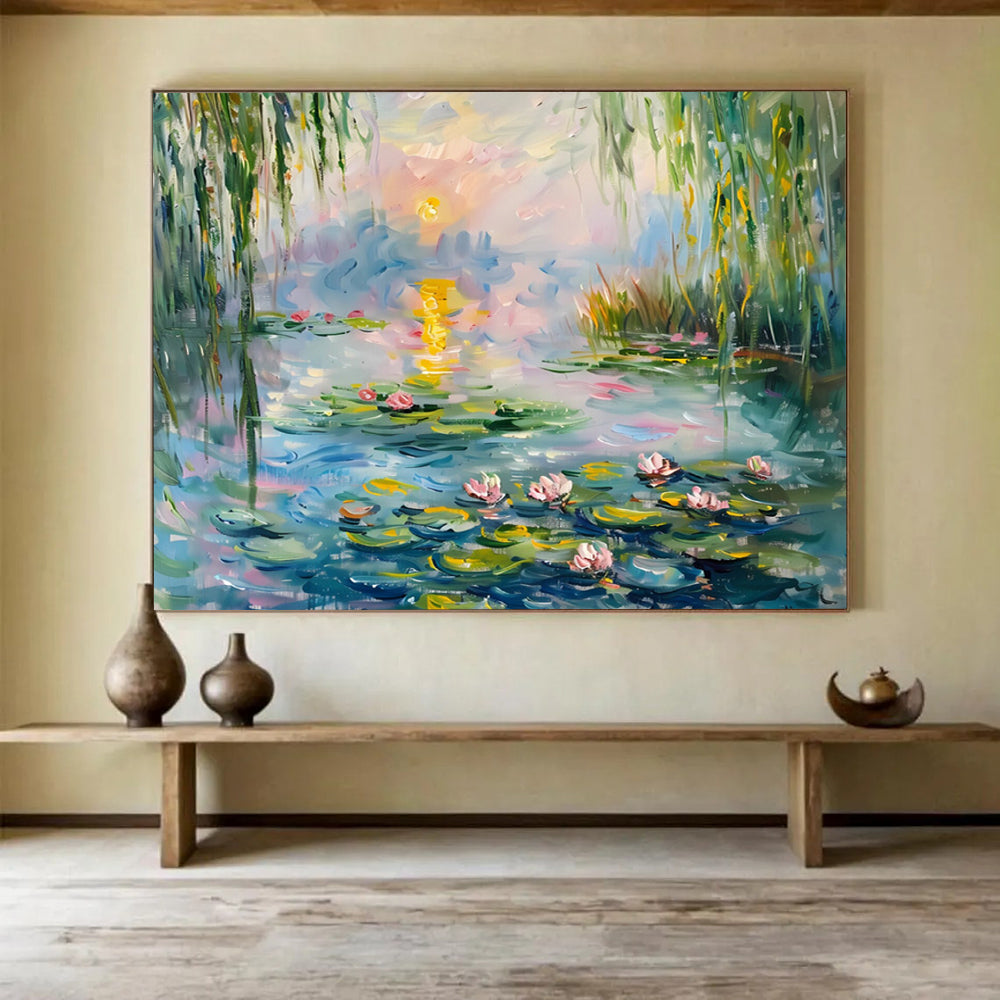“Monet - Inspired Lilies” - Impressionistic Water - Lily Painting On Canvas PT194