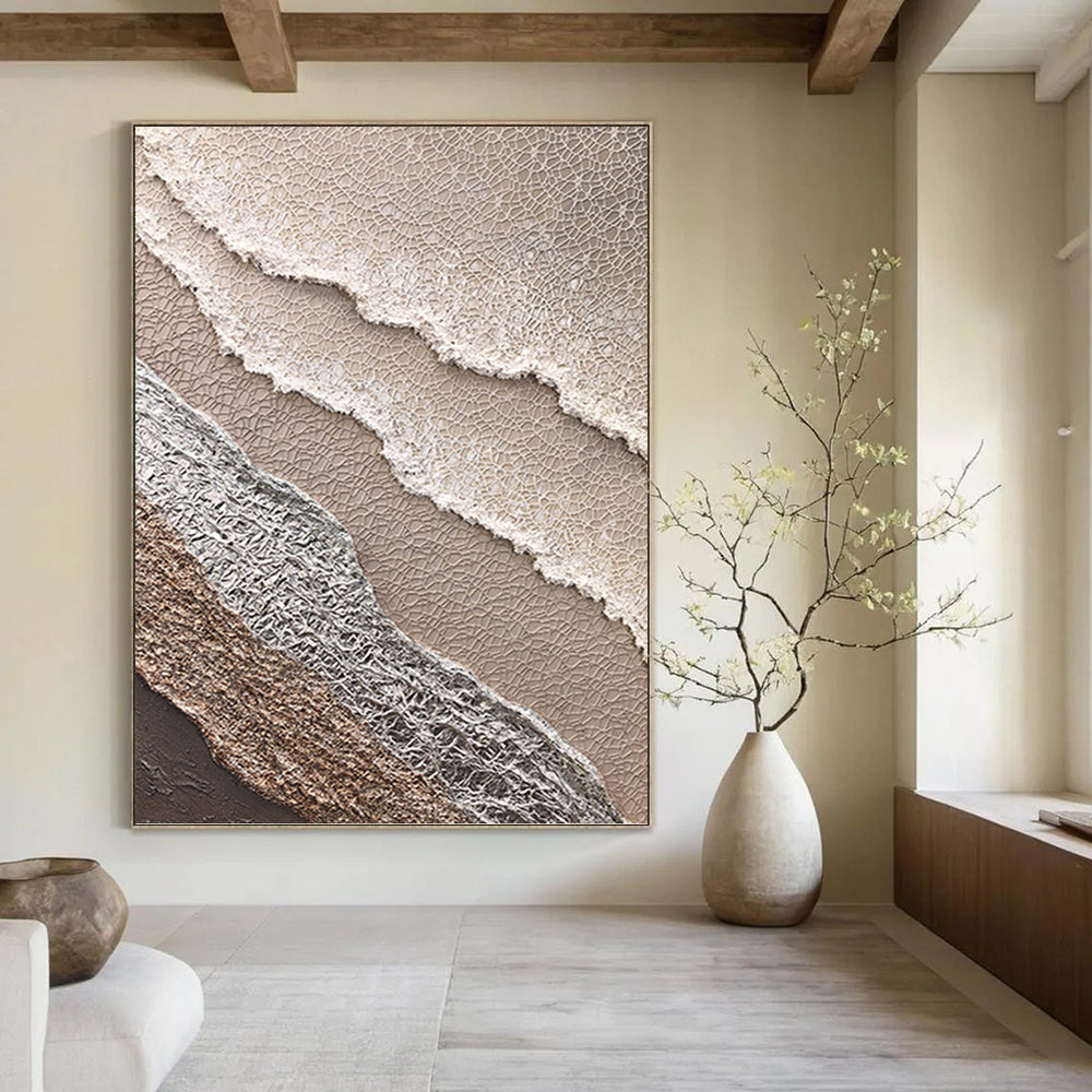 “Beige and Silver Textured Abstract” - Vintage Lace - inspired Painting On Canvas PT0988