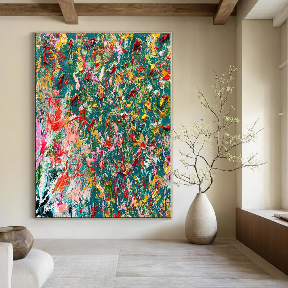 Teal and Orange Swirls - Fluid Acrylic Mix of Cool and Warm Tones Painting On Canvas PS1220