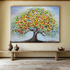 “Rainbow - Leafed Tree of Life” - Textured - Impasto Painting On Canvas PT1537