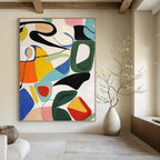 “Colorful Abstract Shapes” - Modernist Abstract Painting On Canvas PT1186