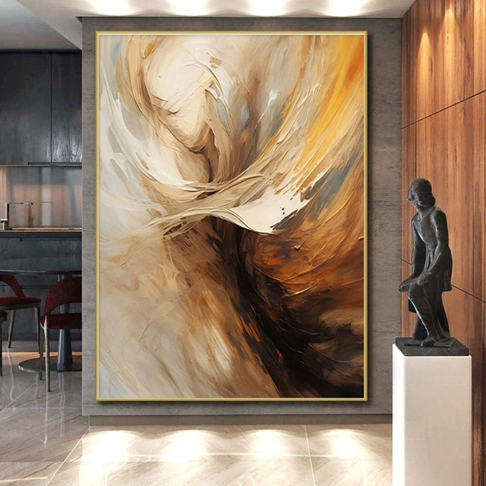 Beige & Brown Abstract Figure Painting On Canvas PS0819