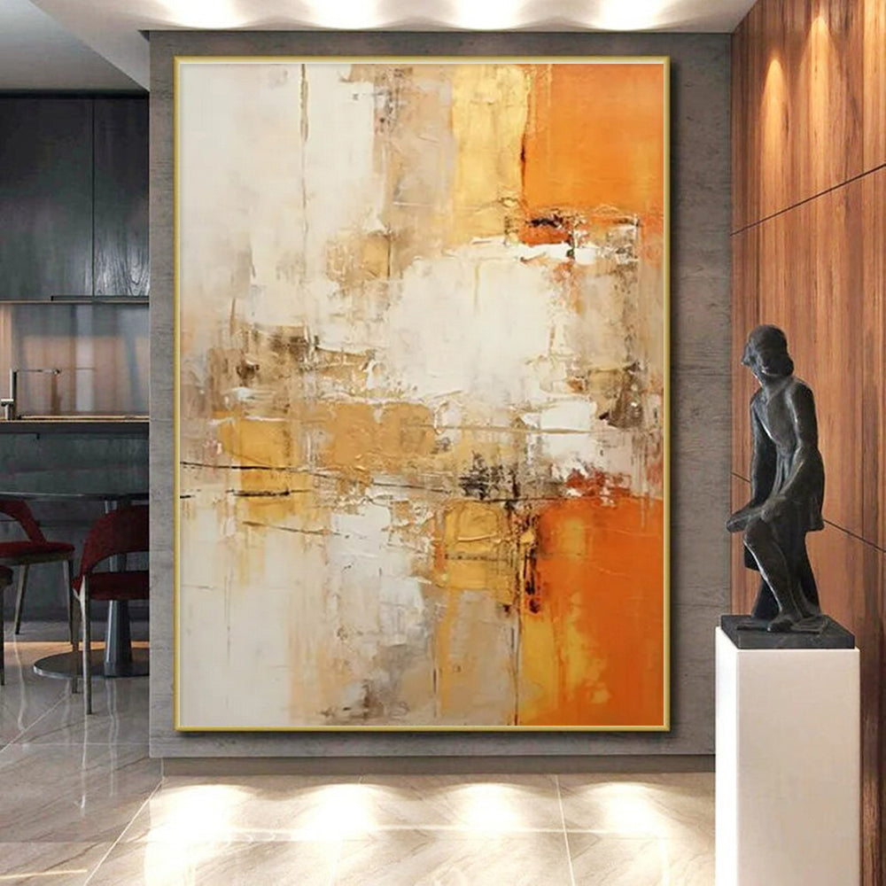 Beige, Orange & White Abstract Blend Painting On Canvas PS0817