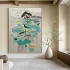 “Ink - Wash Abstract Village” - Sumi - E, Serene - Styled Painting On Canvas PT1584
