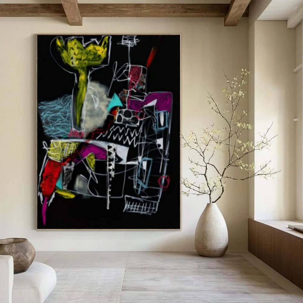 “Neon Abstract on Black” - Bold Night - Inspired Abstract Painting On Canvas DS294