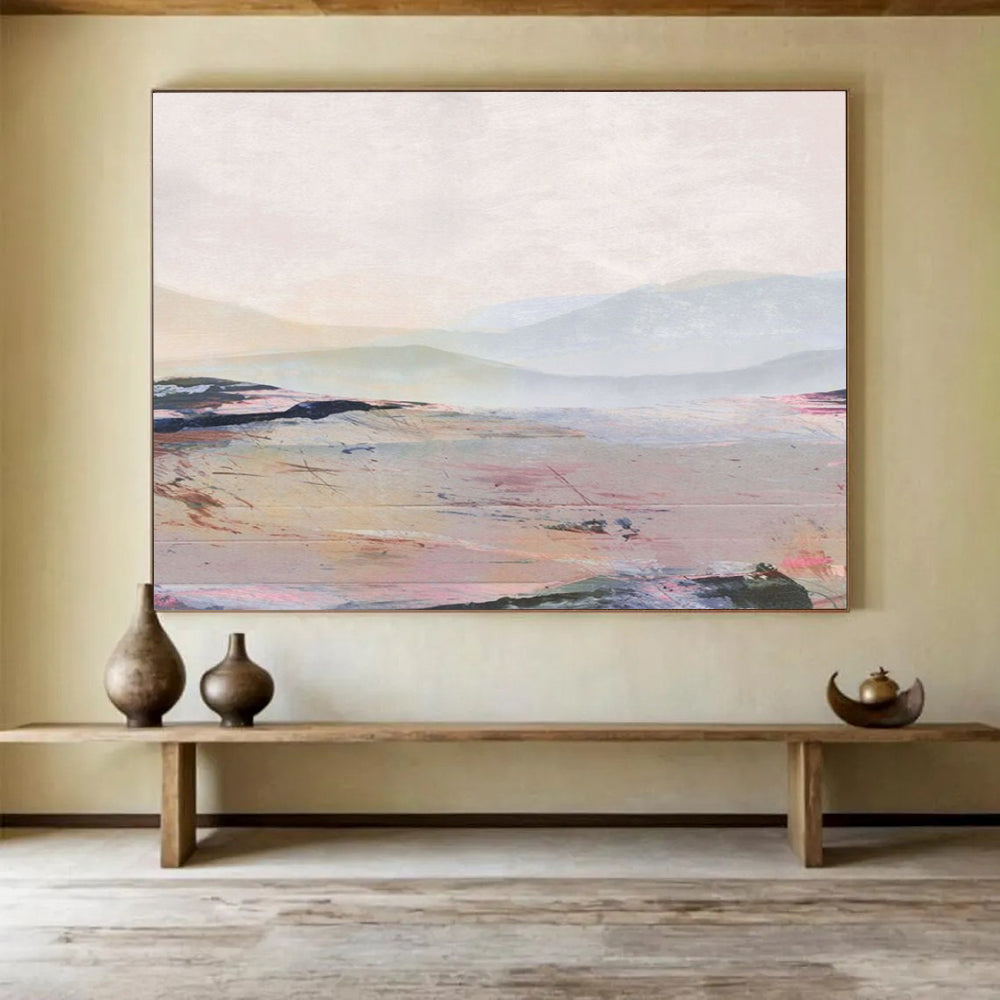 “Pastel Toned Mountain and Plain Landscape” - Ethereal Landscape Painting On Canvas PT129