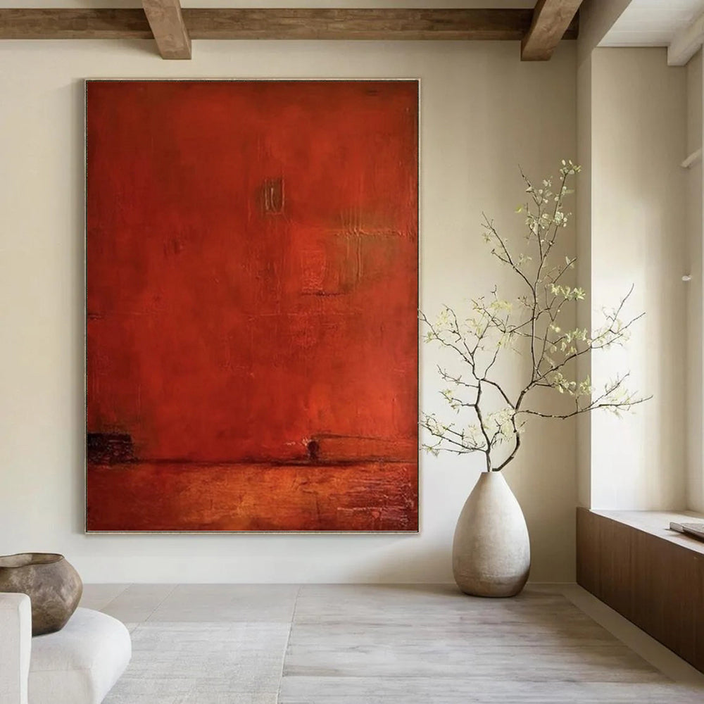 “Deep Red Solid Tone” - Minimalist Abstract Painting On Canvas PT1117