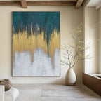 “Teal - Gold - White Drip” - Textured Abstract Painting On Canvas PT1235