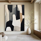 Black, White, Beige with Abstract Shapes "Monochrome Mosaic" Abstract Painting On Canvas PS1280