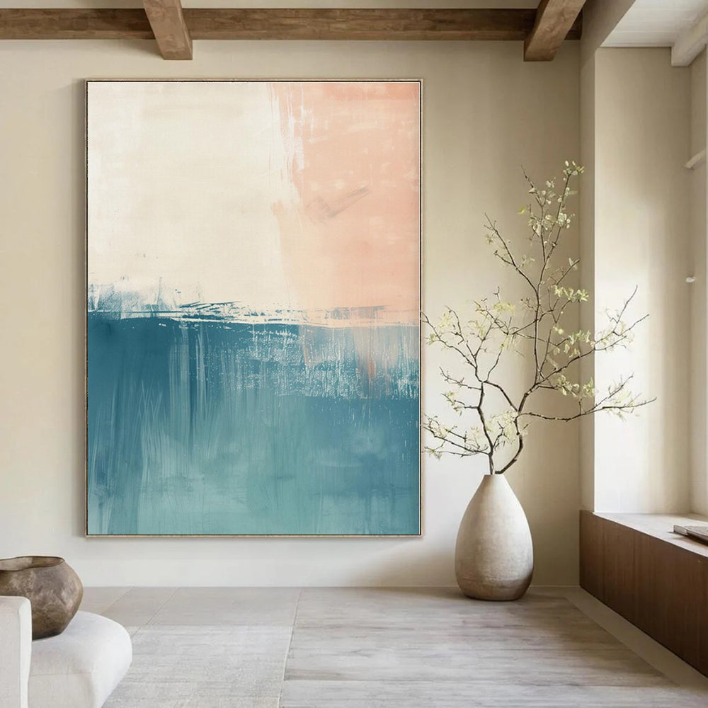 Peach, Coral, Teal with Blended Strokes "Dreamy Dusk" Abstract Painting On Canvas PS1380