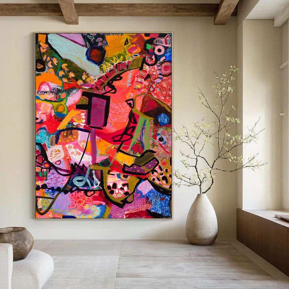 “Pink & Purple Abstract Chaos” - Expressive Abstract Painting On Canvas DS292