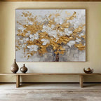 “Gold & White Blossom Tree” - Textured Floral Painting On Canvas PT246