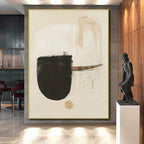 “Subtle Beige - Black Abstract Shapes” - Contemporary Abstract Painting On Canvas PS0275