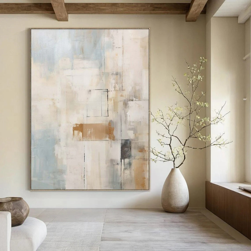 Muted Grays, Oranges, and Creams with Subtle Layers "Ethereal Hush" Abstract Textured Painting On Canvas PS1058