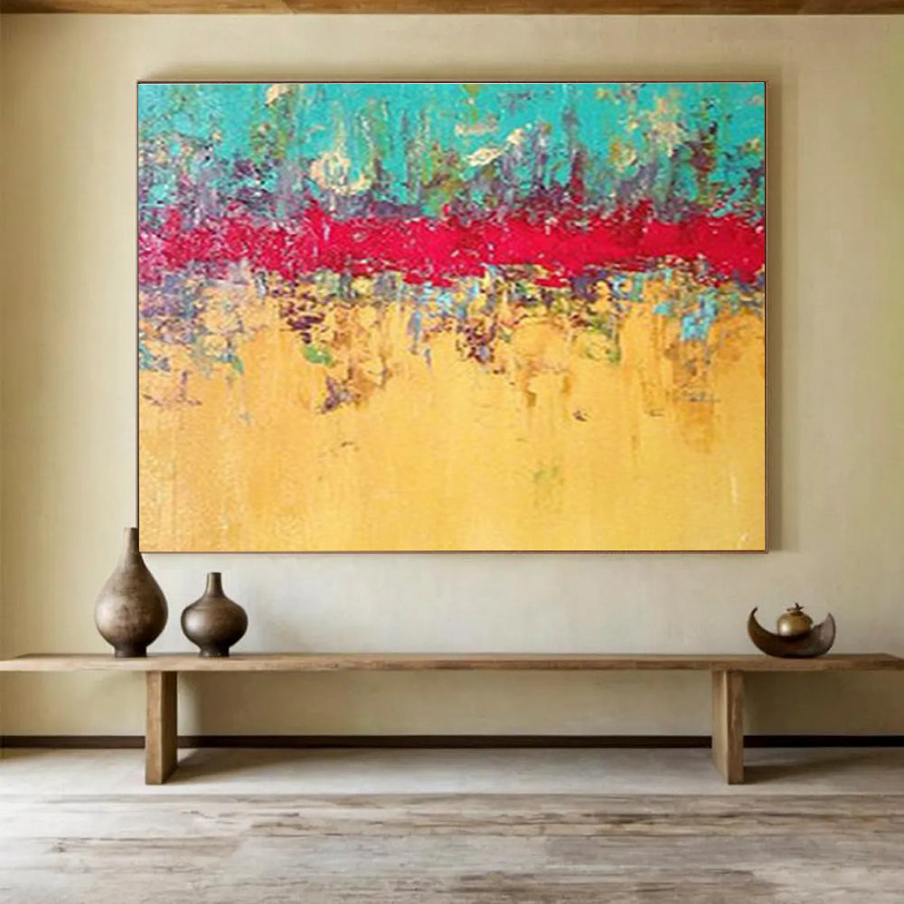 “Turquoise & Red Abstract” - Bold Color - block Painting On Canvas DKS403