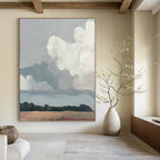 “Simple Skies & Plains” - Gray, White, Minimalist Landscape Painting On Canvas PT1463