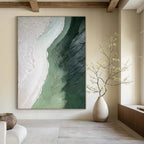 Textured Green and White, "Coastal Layers" – Textured Abstract Painting On Canvas PS0938