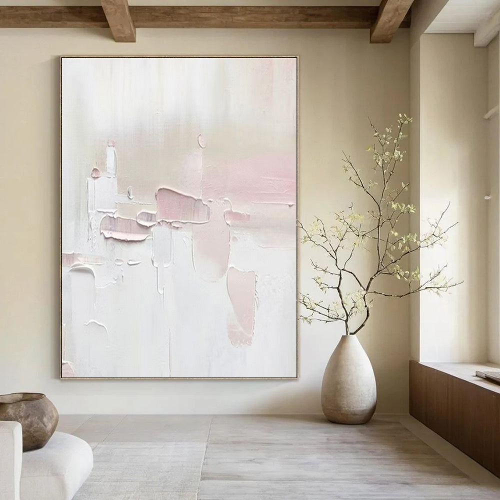 White, Pink with Soft Textures "Blush Textures" Abstract Painting On Canvas PS1345