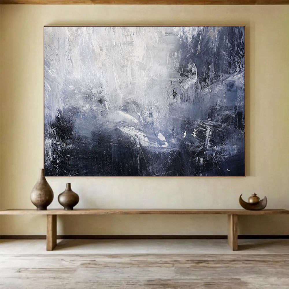 “Blue - Gray Abstract Waves” - Dynamic Textures “Stormy Surf” Painting On Canvas PT1671
