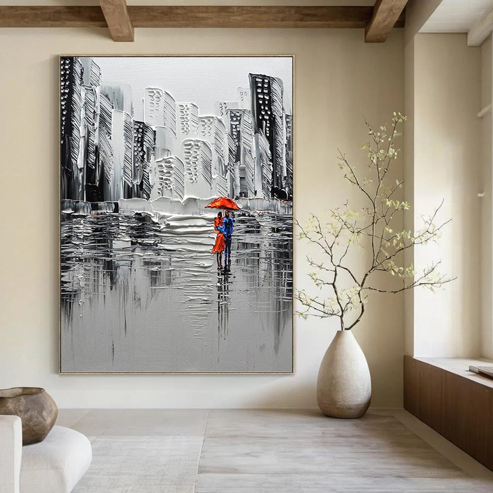 “Monochrome City Lovers” - Urban, Romantic - Styled Painting On Canvas PT1600