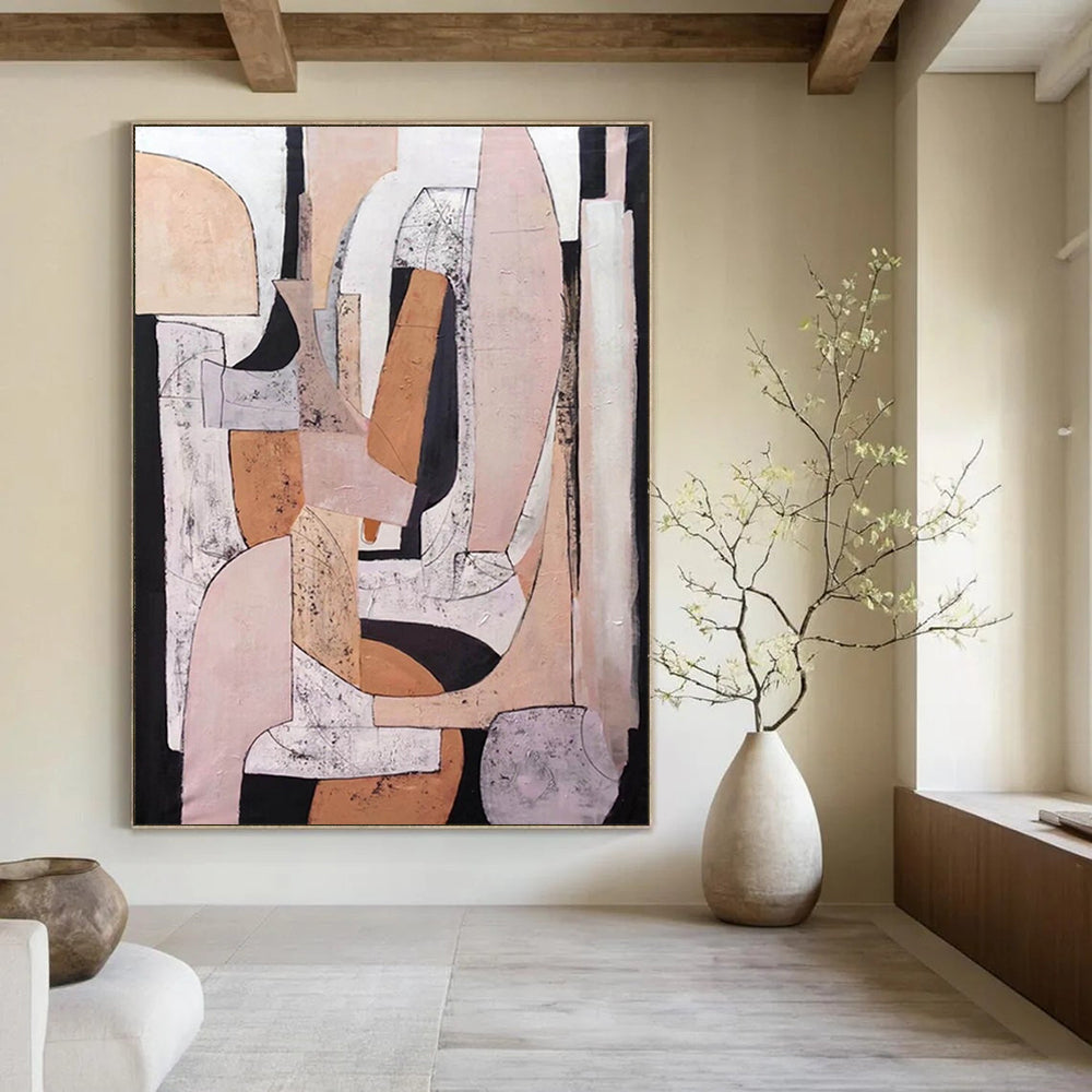 “Neutral Tones Geometric Abstract” - Earthy Shapes in a Modern Composition Painting On Canvas DS252
