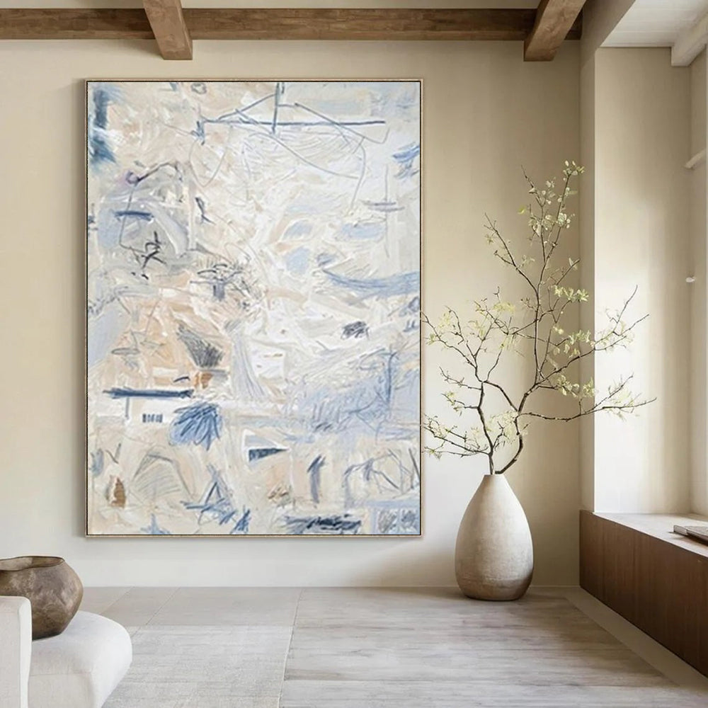 “Light Blue Abstract Sketch” - Delicate Strokes in Soft Tones Painting On Canvas DS144