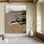 “Earth - Toned Abstract” - Beige, Gray & Black Dynamic Forms Painting On Canvas DS201