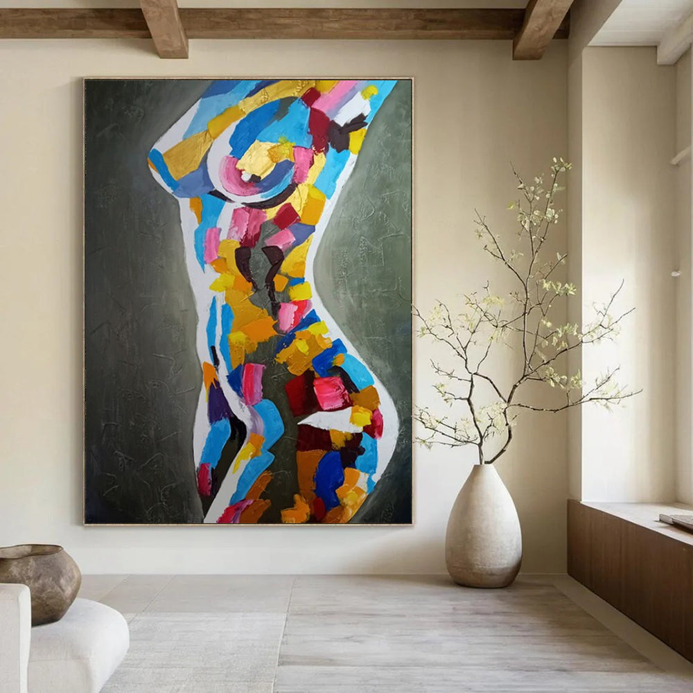 “Vibrant Abstract Female Torso” - Modern Acrylic Painting On Canvas PT2189