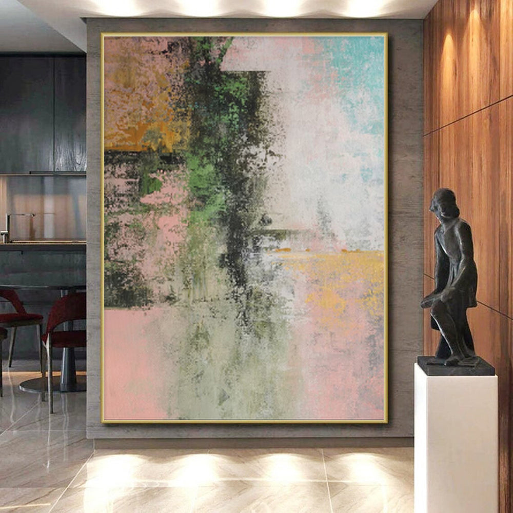 “Pink - Green Abstract Fusion” - Nature - Hued Abstract Painting On Canvas PS0044