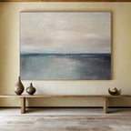 “Soft Coastal Horizon in Neutrals and Blues” - Minimalist Seascape Oil Painting On Canvas PT028