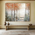 “Autumn Birch Forest Path” - Misty Landscape Painting On Canvas PT222