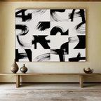 “Geometric Black - White Brushstrokes” - Modern Abstract Painting On Canvas DKS447