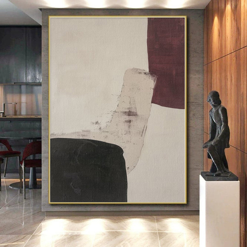 “Subtle Maroon - Black Abstract Shapes” - Contemporary Abstract Painting On Canvas PS0265