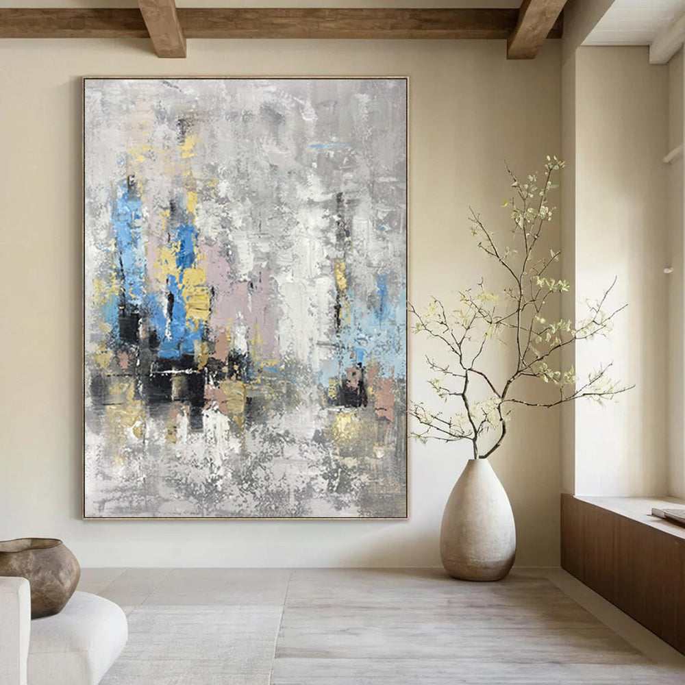 “Gray - Toned Abstract Cityscape” - Urban Forms in Muted Hues Painting On Canvas DS248