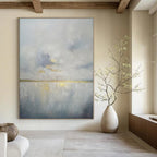 Gray, White, Gold with Subtle Layers "Misty Morning" Abstract Painting On Canvas PS1398