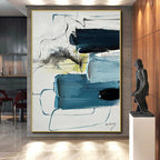 “Blue - Gray Abstract Blocks” - Blue, Gray, Yellow Abstract Painting On Canvas PS0484
