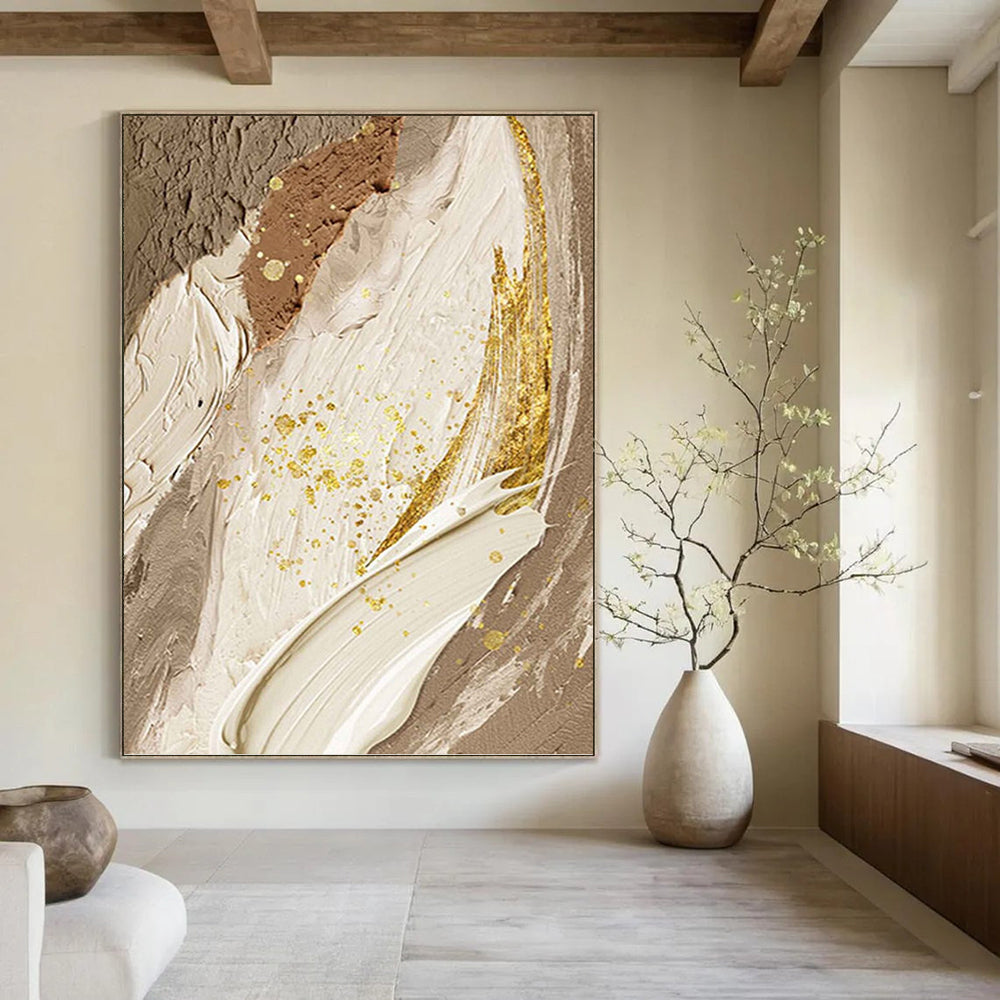 “Elegant Neutrals with Gold Accents” - Beige, Brown, Gold Abstract Painting On Canvas PT1477