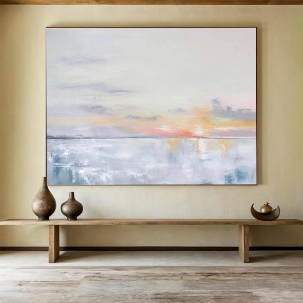 “Soft Sunset Horizons” - Minimalist Landscape Painting On Canvas DKS420