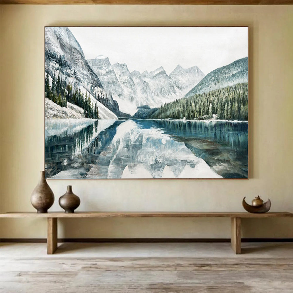 “Snowy Mountain & Lake Reflection” - Nature Landscape Painting On Canvas PT221